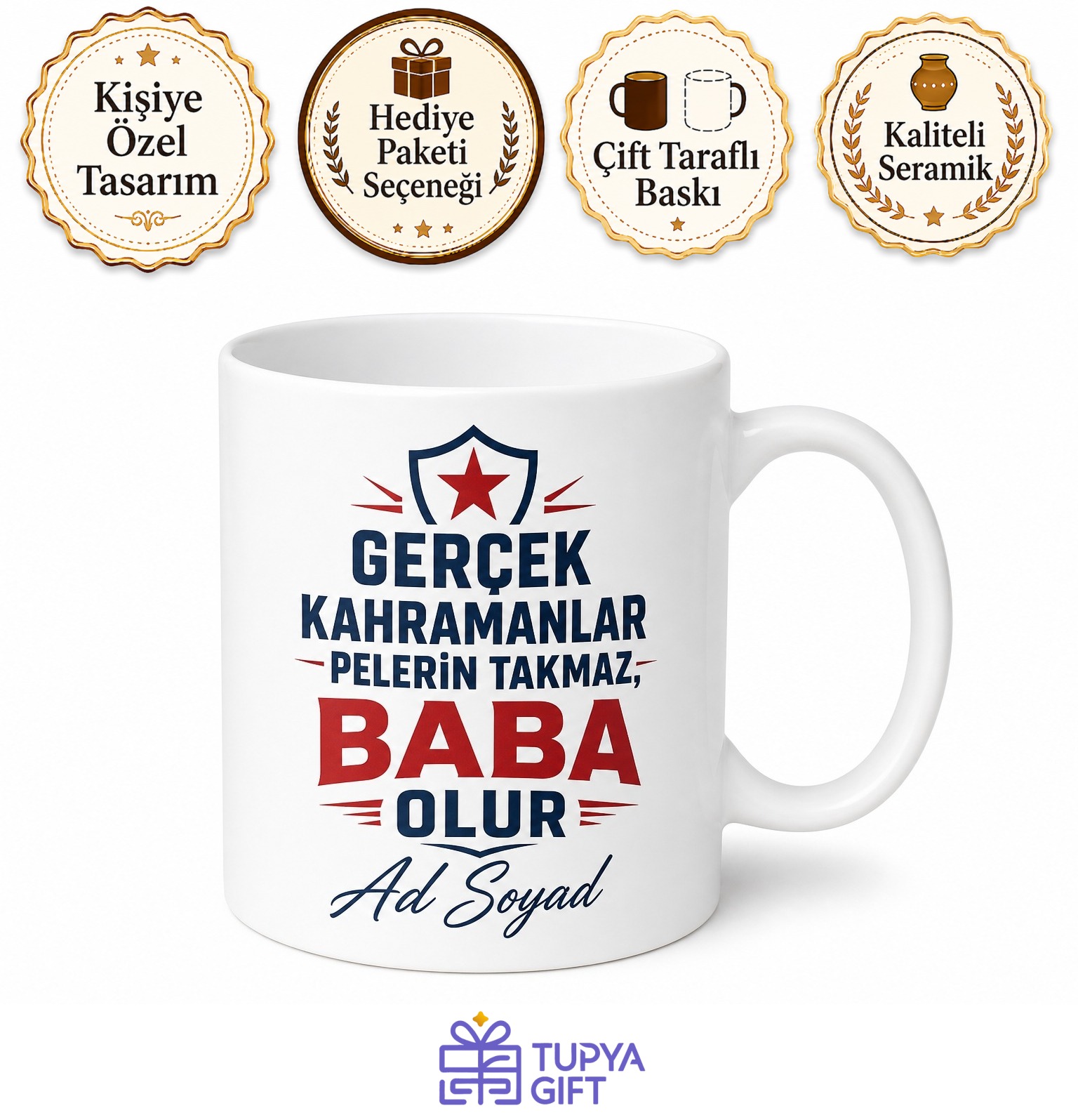 İsme Özel Süper Baba Yazılı Baskılı Kupa Bardak Babalar Günü Hediye