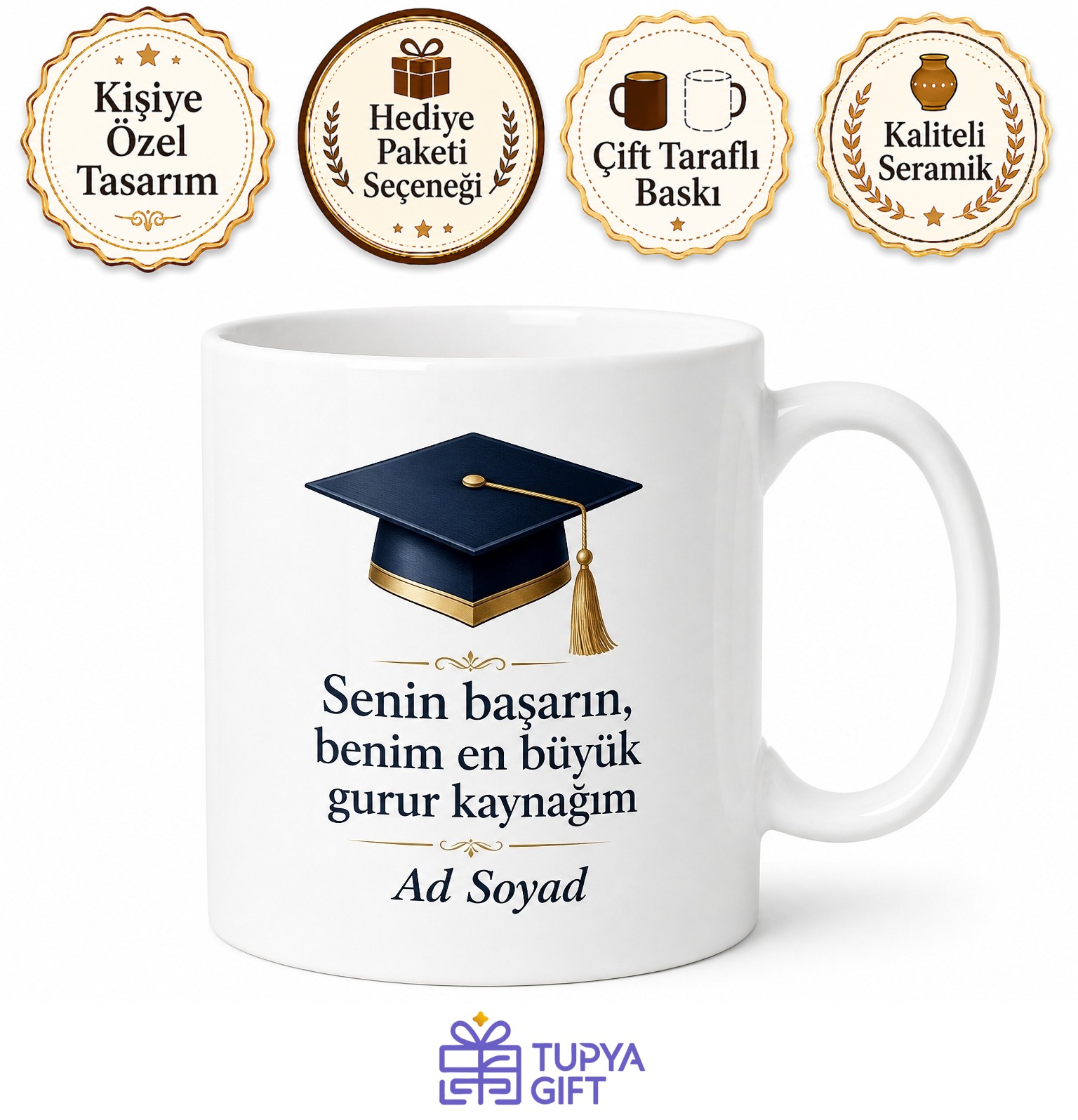 Çocuğu Üniversite Kazanan Gururlu Babaya Başarı Kupası Hediye Bardak