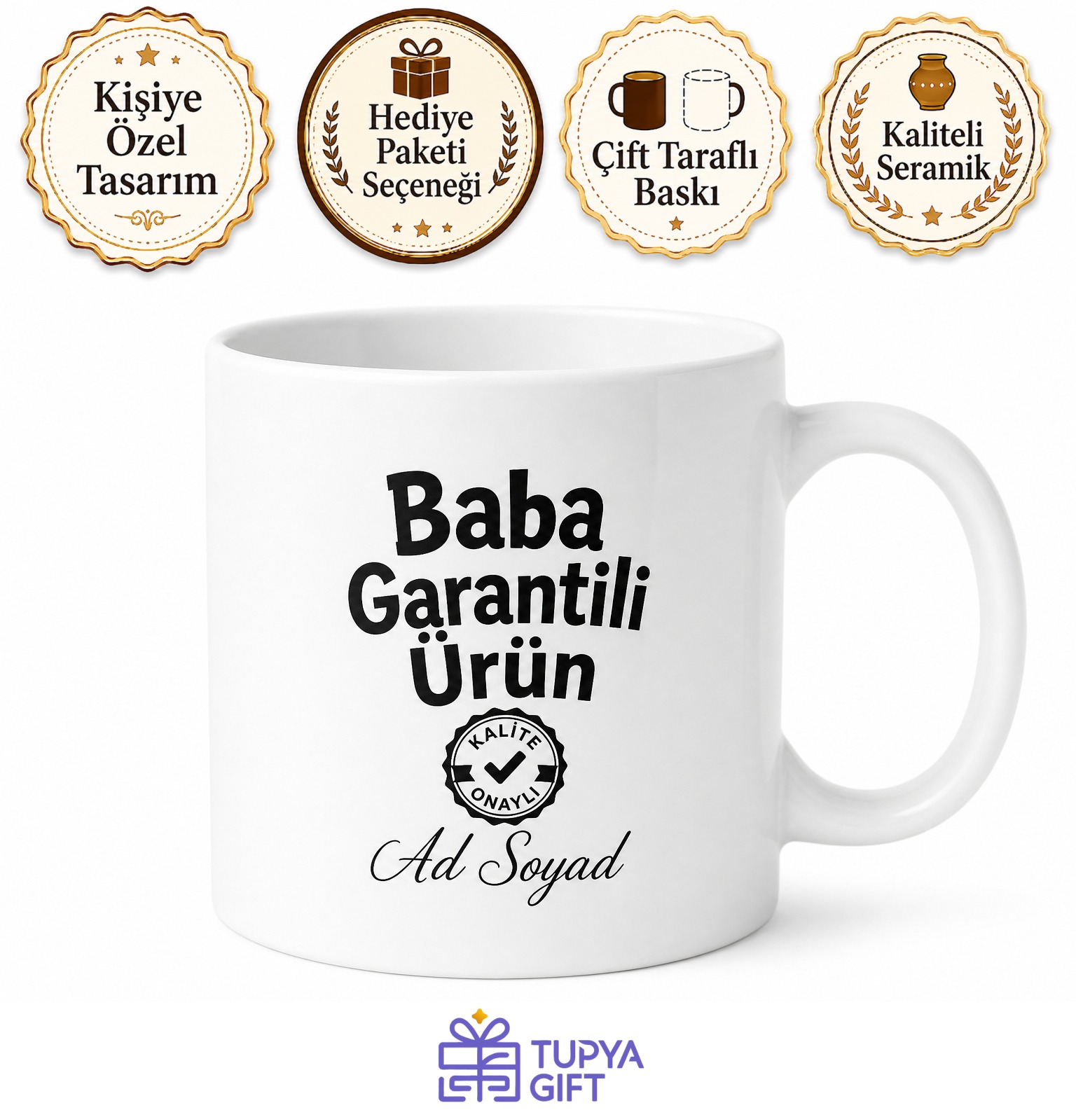 Baba Garantili Ürün Yazılı Komik Kupa Bardak Babalar Günü Hediyesi
