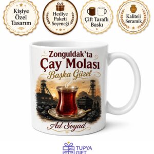 Zonguldak Çay Molası Tasarımlı Kupa Bardak - Özel Tasarım Hediye