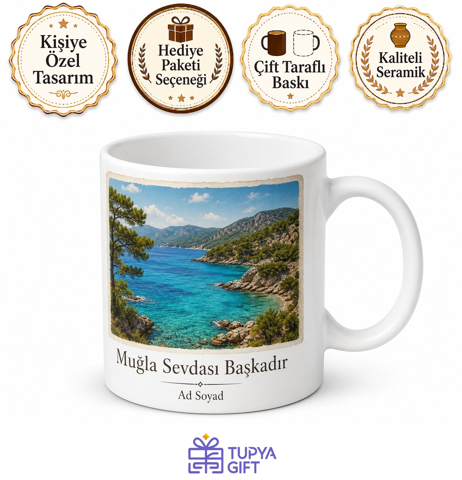 Muğla Memleket Hatırası Fotoğraflı Kupa Bardak Hediye Anı Bardağı