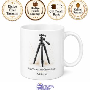 İsimli Tripod Desenli Fotoğrafçı Kupası Özel Baskılı Hediye Bardak