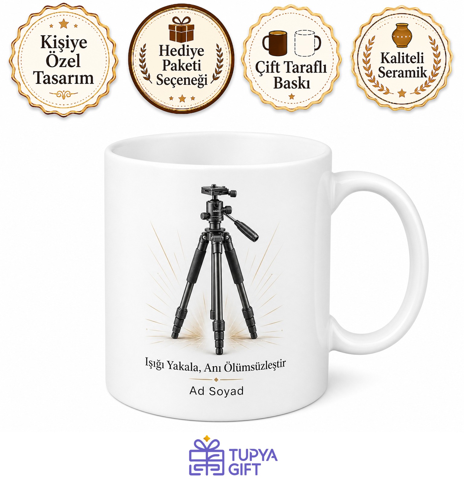 İsimli Tripod Desenli Fotoğrafçı Kupası Özel Baskılı Hediye Bardak