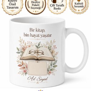 Kitap Sever İçin Fotoğraflı ve İsimli Baskılı Kupa Bardak Okuma Keyfi Hediyesi