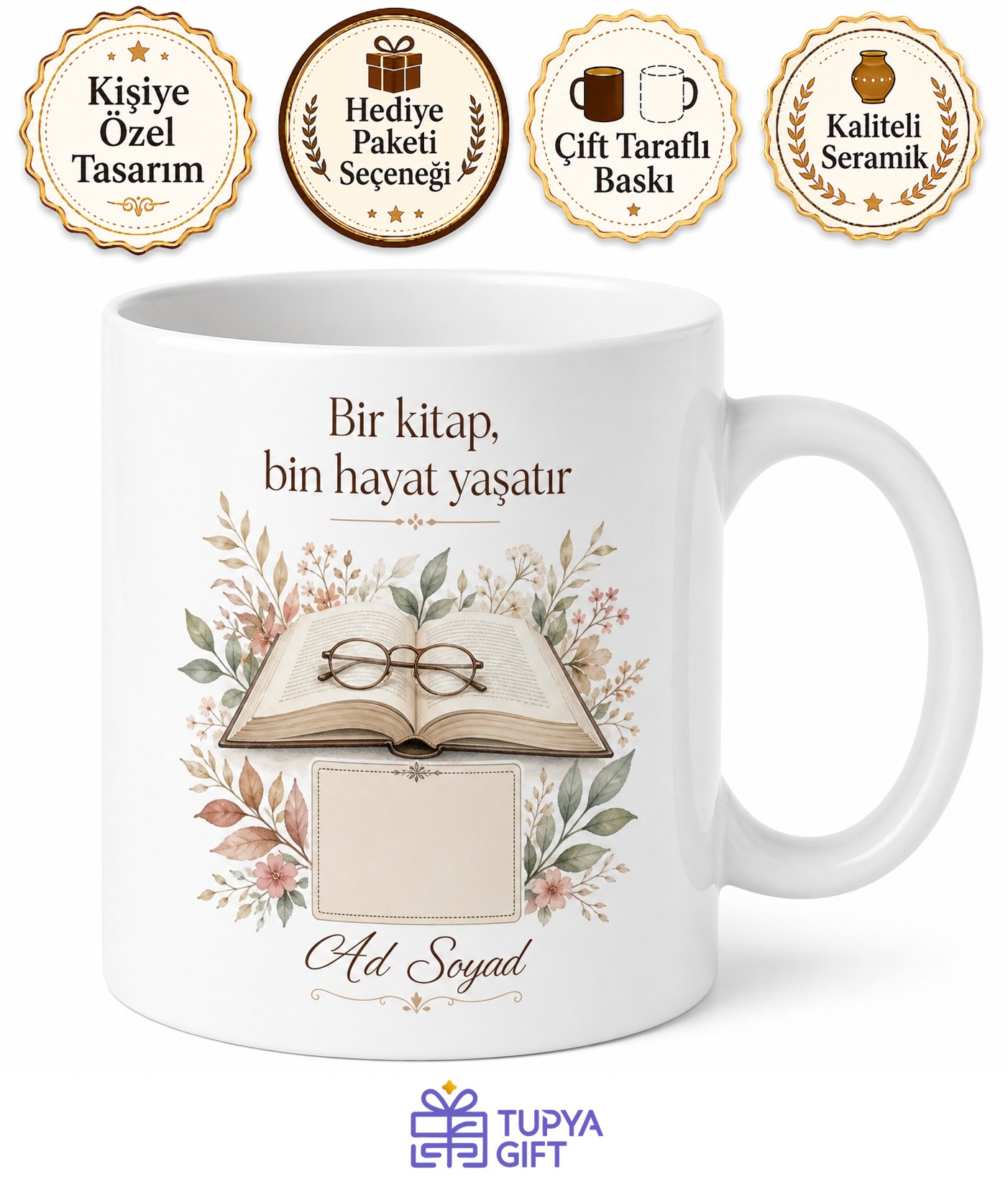 Kitap Sever İçin Fotoğraflı ve İsimli Baskılı Kupa Bardak Okuma Keyfi Hediyesi