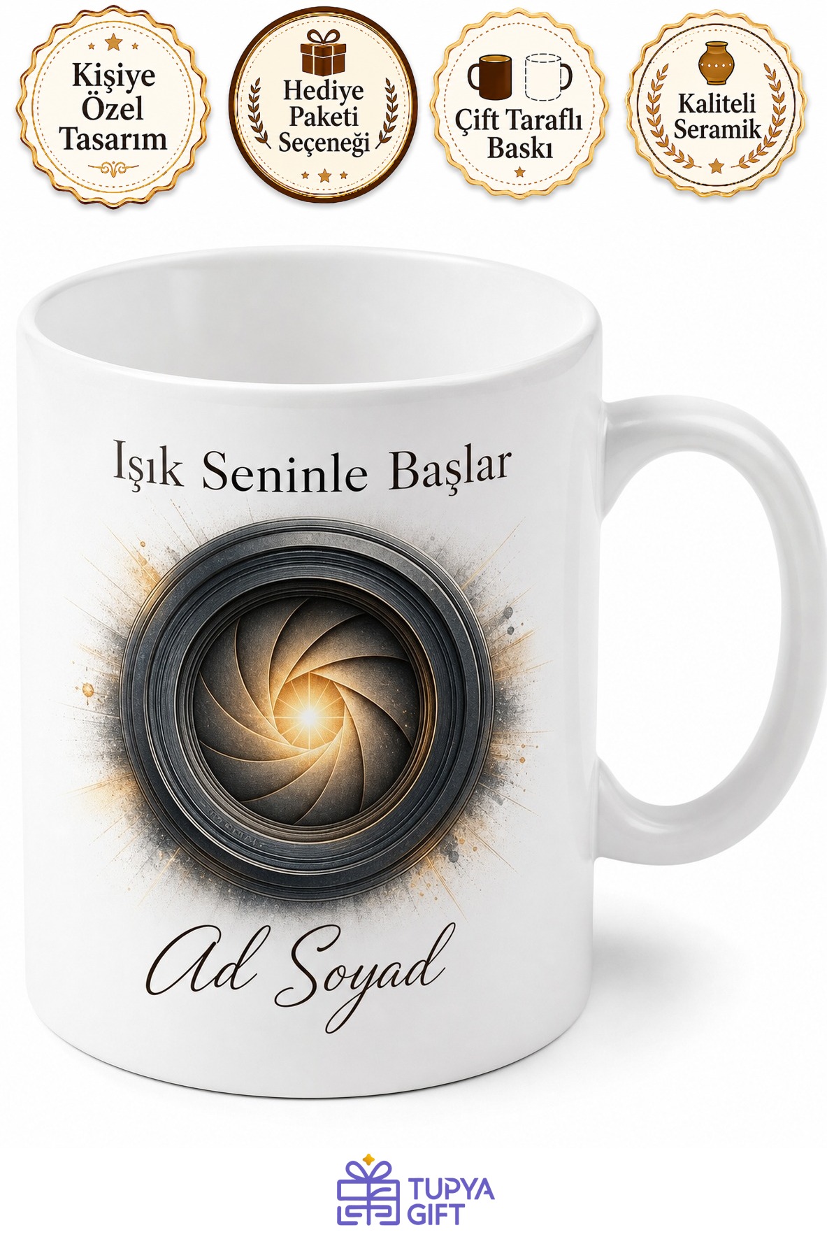 Kişiye Özel Işık Kamera Temalı Baskılı Kupa Bardak Fotoğrafçıya Hediye