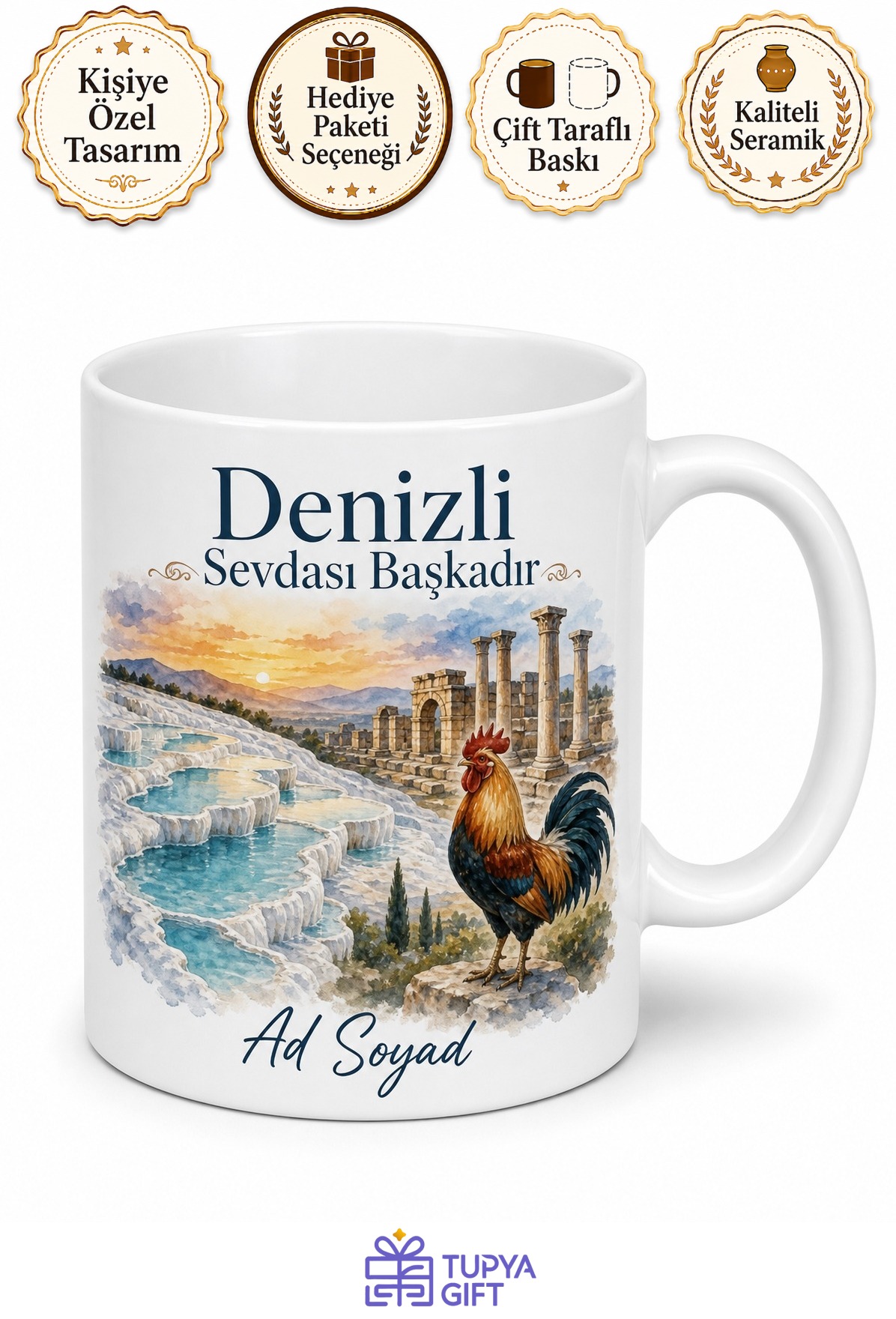 Denizli Şehir Anısı Fotoğraflı Kupa Bardak Hatıra Hediye Porselen Mug