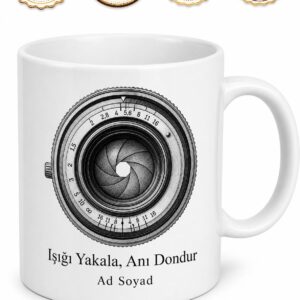 Siyah Beyaz Analog Fotoğraf Makinesi Lens Görünümlü Kupa Bardak Hediye
