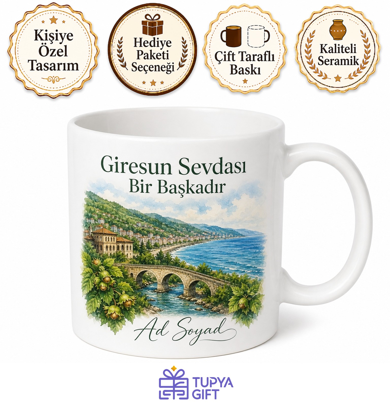 Giresun Memleket Hatırası Fotoğraflı Kupa Bardak Hediye Porselen