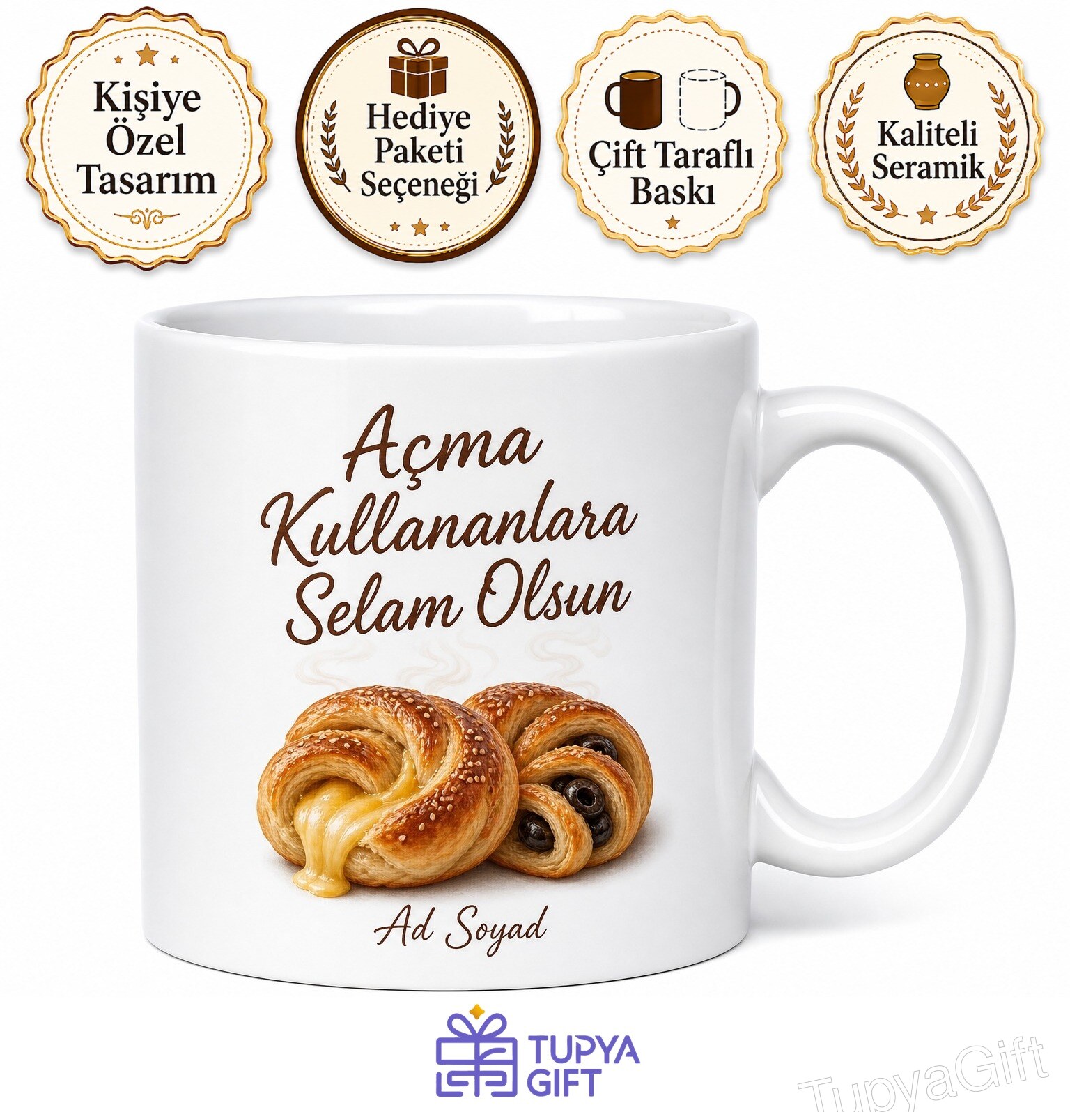 Açma Kullananlara Peynirli Zeytinli Açma Hamur İşi Kahvaltı Temalı Kupa Bardak Hediye