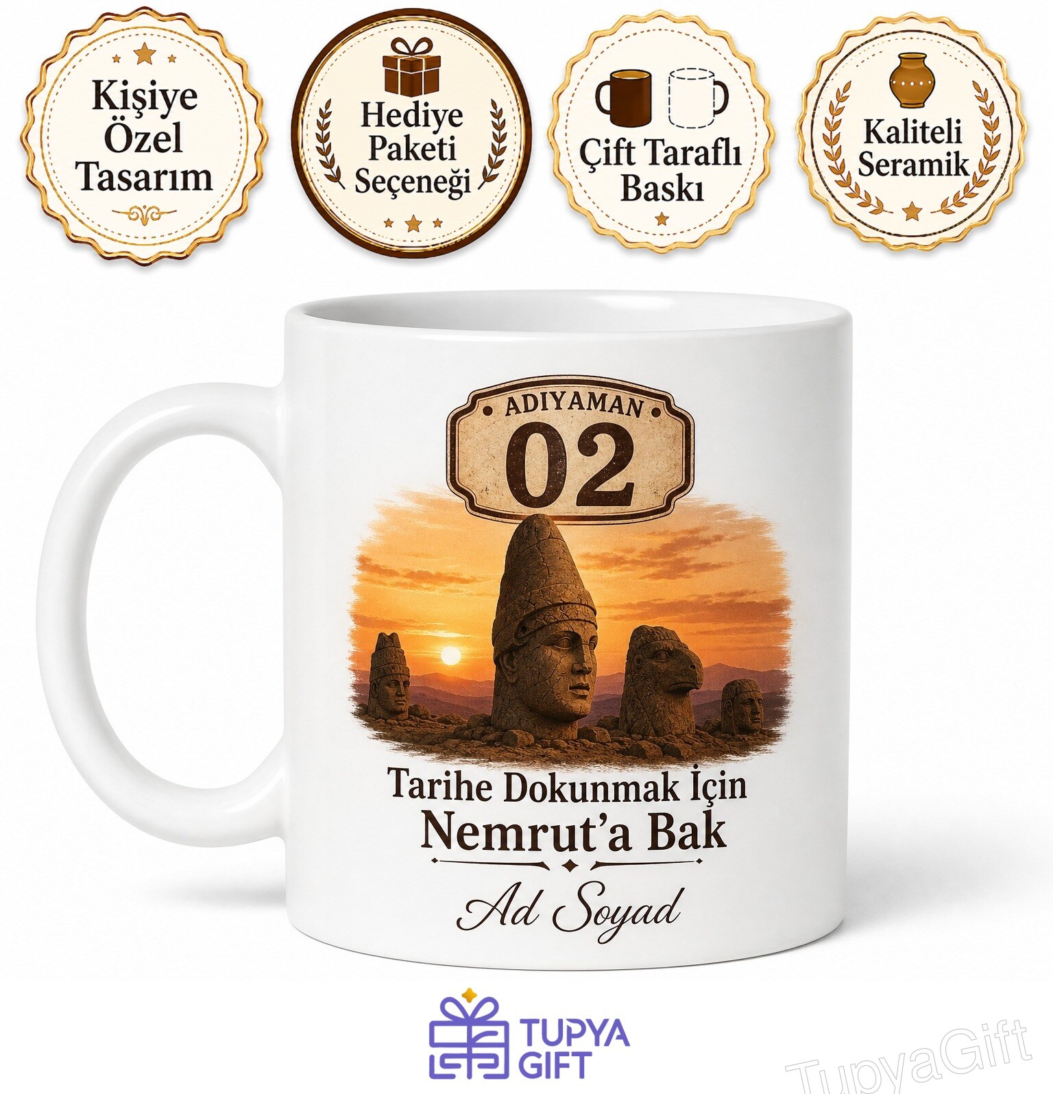 Adıyaman Plakalı Nemrut Manzaralı Kişiye Özel Hatıra Kupa Bardak Hediye