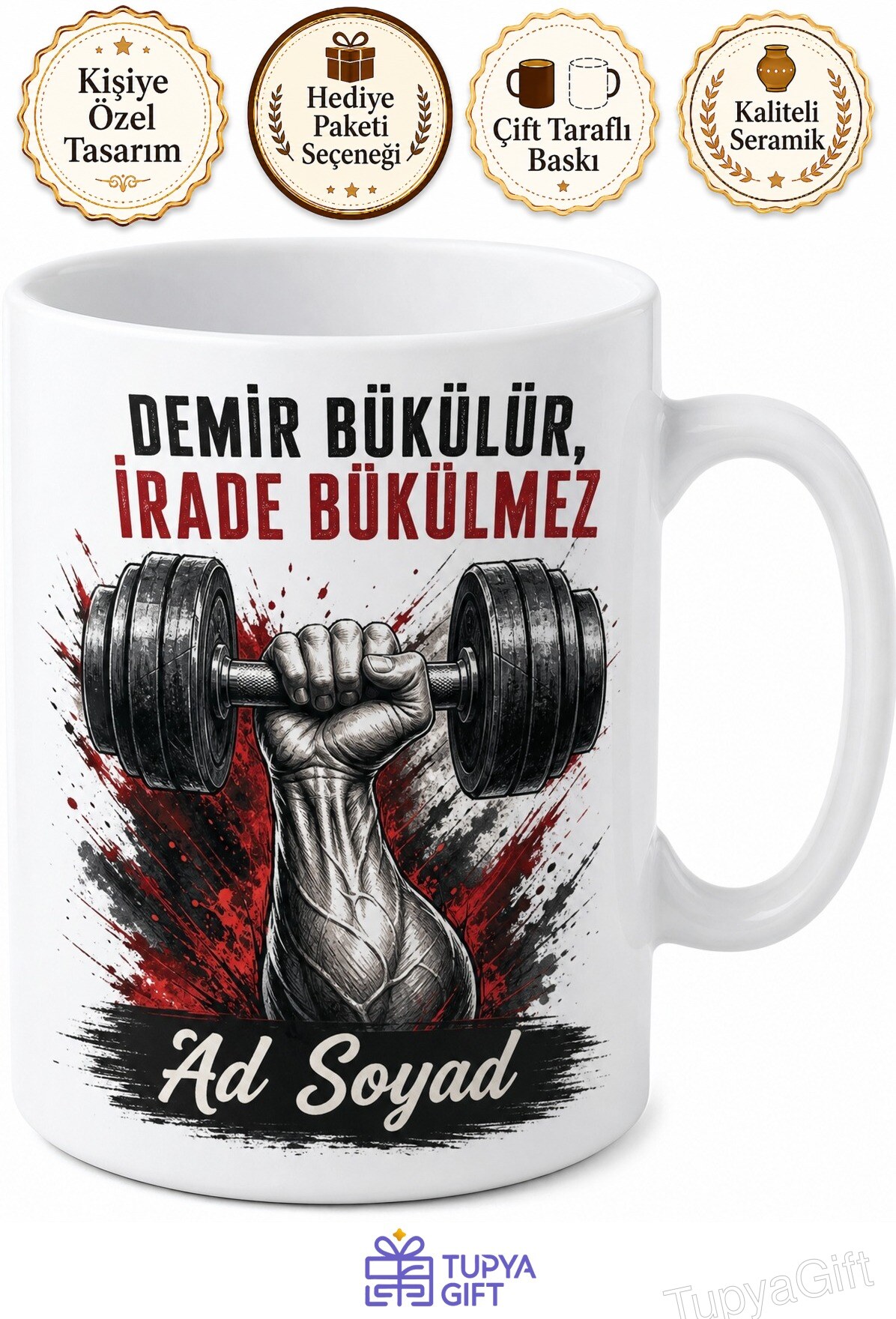 Ağırlık Kaldıran Dambıl Temalı Pes Etmeyen Sporcu Kupası Hediye Bardak