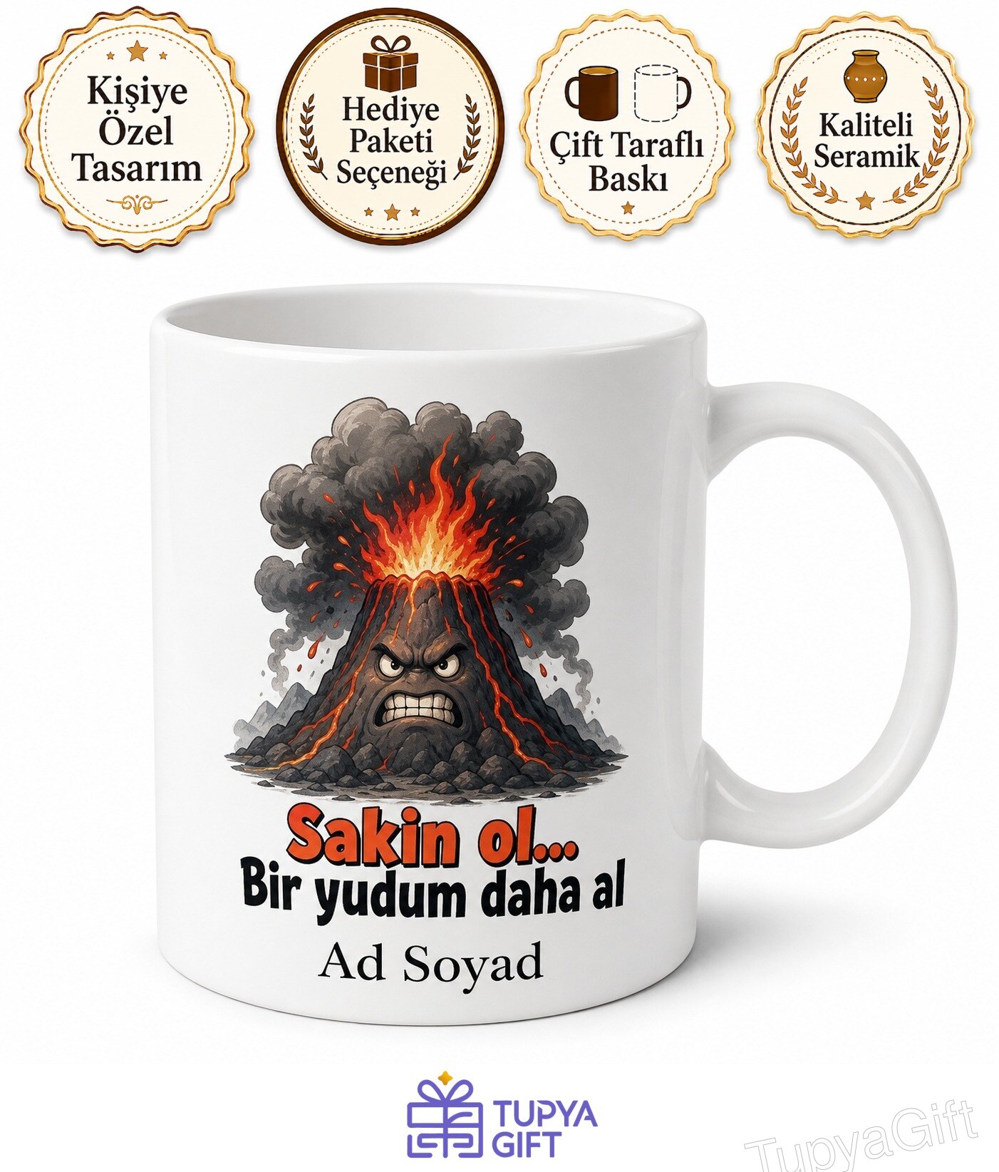 Agresif Sinirli Ateş Püsküren Yanardağ Sakinleştirici Kupa Bardak Hediye
