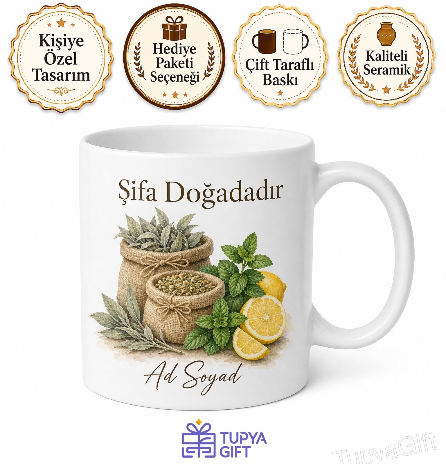 Aktara Giden Şifa Bulanlara Baharat Adaçayı Nane Limon Aktar Kupa Bardak Hediye