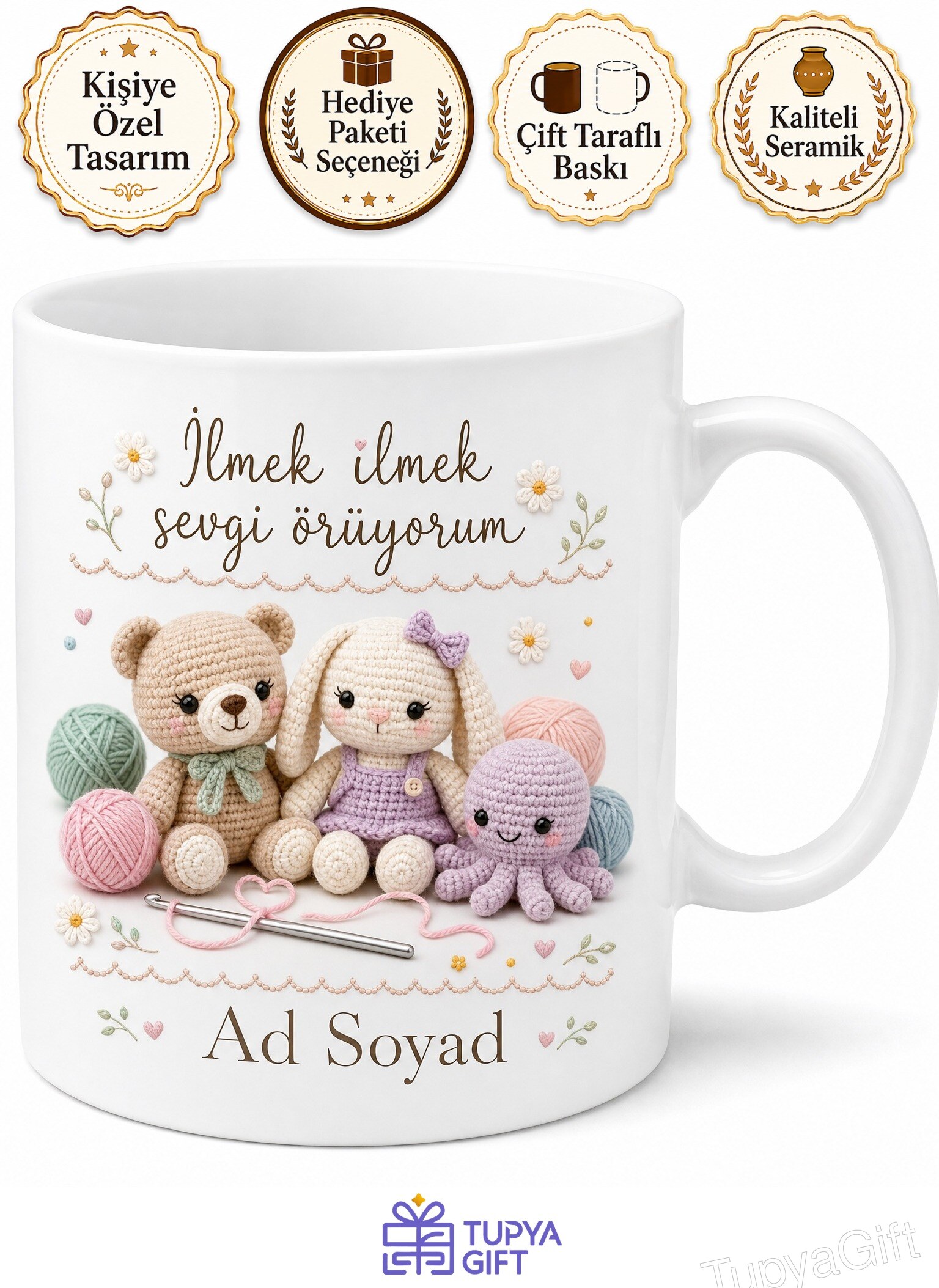 Amigurumi Örenlere Tığ İşi Sevimli Oyuncak İlmek İlmek Sevgi Emeği Kupa Hediye