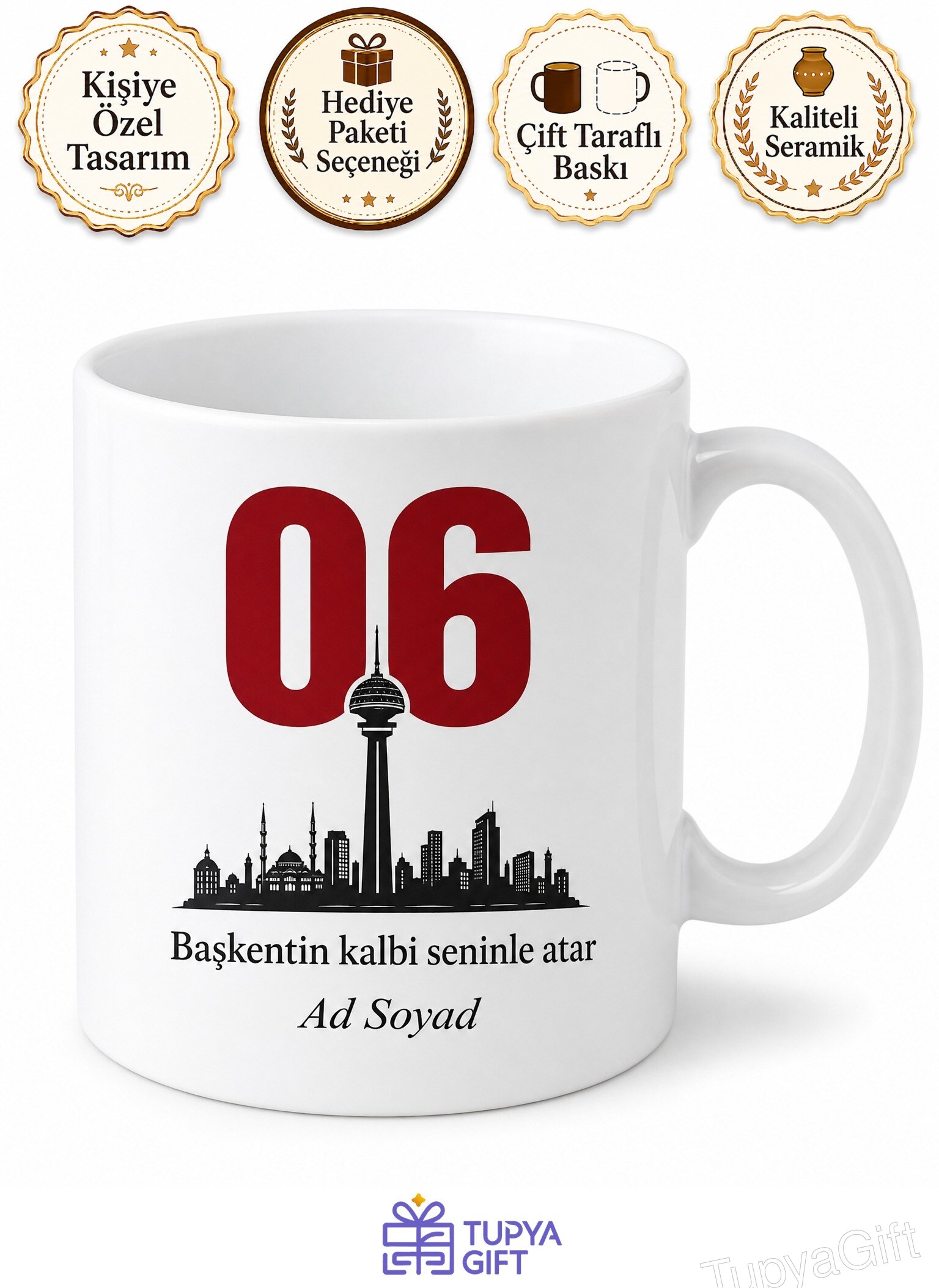 Ankara Plakalı Başkent Ruhu İsme Özel Seramik Kupa Bardak Hediye