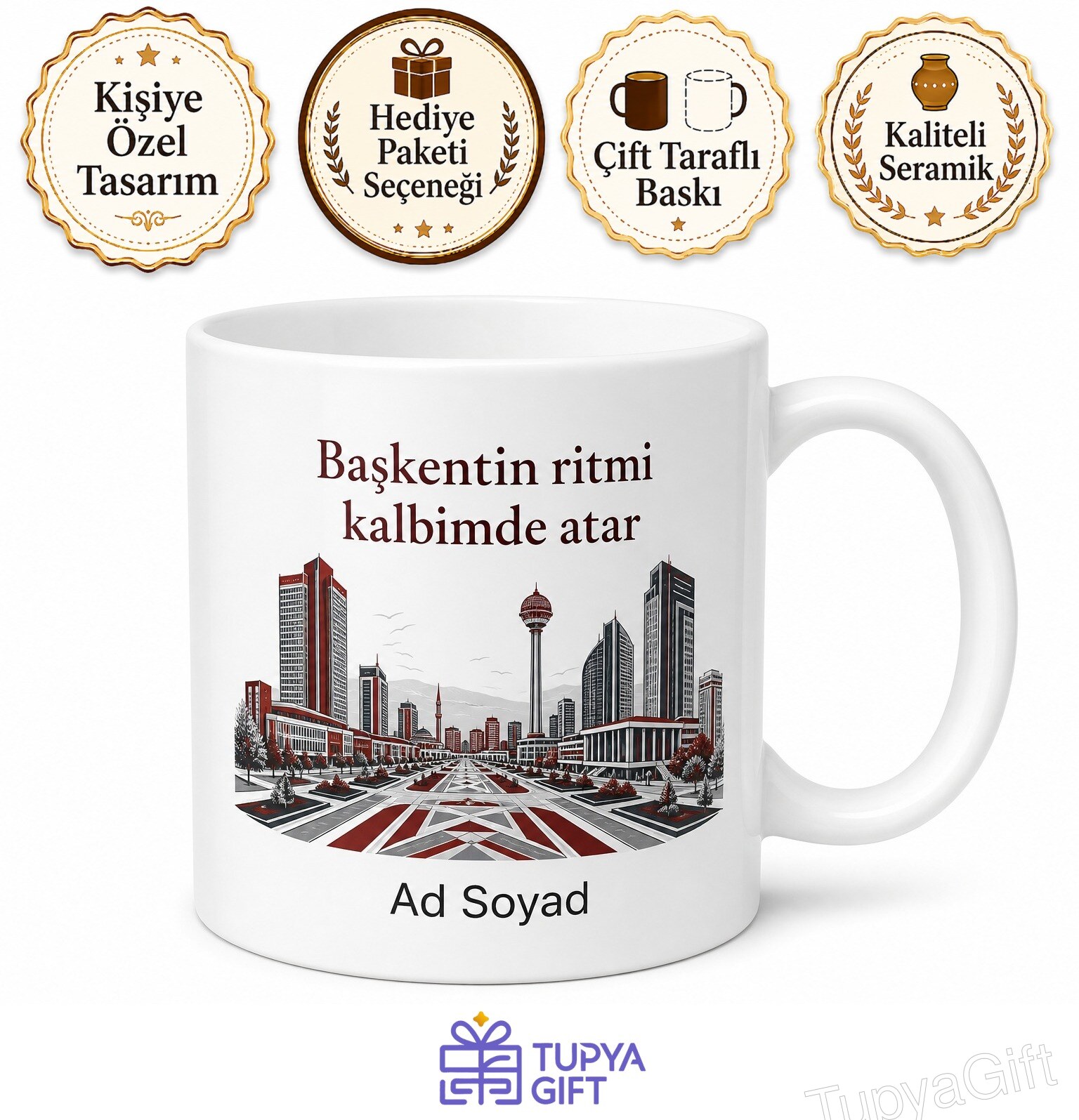 Ankara Pursaklar Modern Şehir Yaşamı Başkent Çay Kupası Özel Tasarım Hediye Bardak