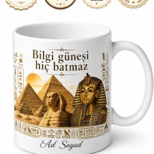Antik Mısır Piramitler Sfenks Hiyeroglif Firavun Temalı Porselen Kupa Bardak Hediye