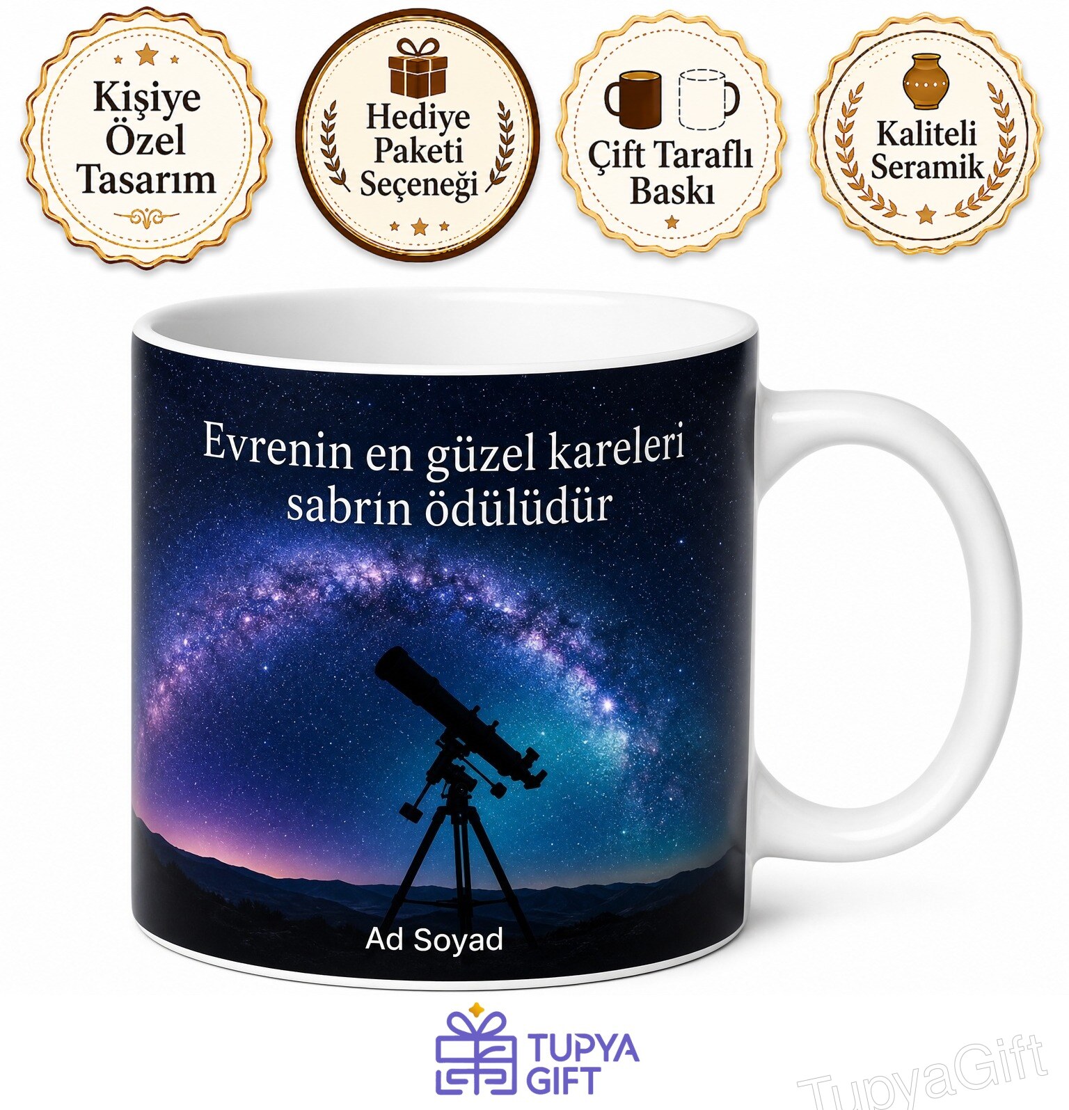 Astrofotoğrafi Uzay Derinliği Teleskop Samanyolu Temalı Porselen Kupa Bardak Hediye