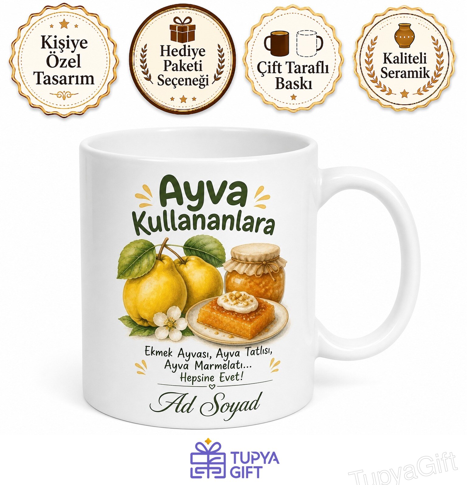 Ayva Kullananlara Ekmek Ayvası Ayva Tatlısı Ayva Marmelatı Kupa Bardak Hediye