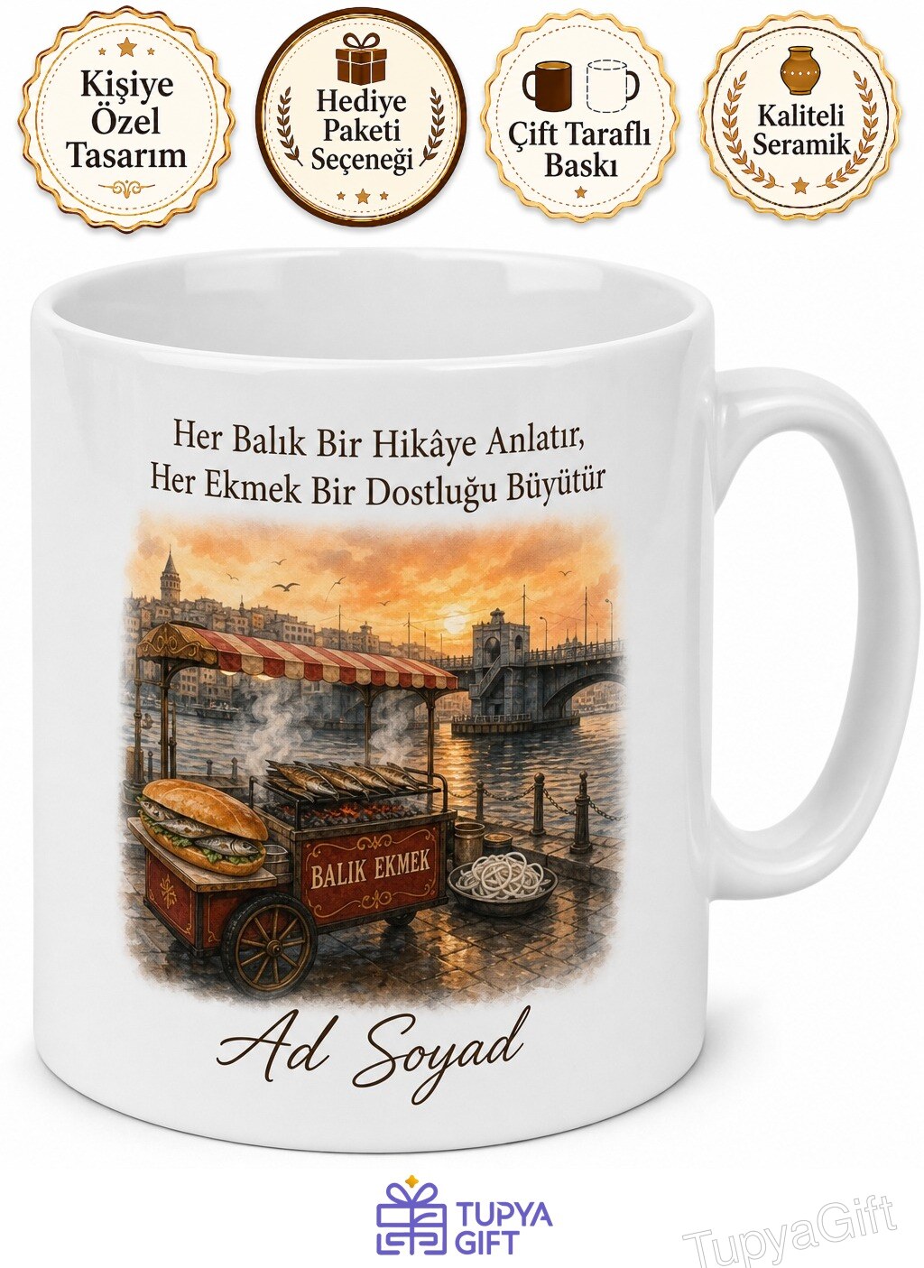 Balık Ekmekçiye Hediye Eminönü Ruhu Izgara Balık Soğan Kokusu Hatıra Kupa Bardak