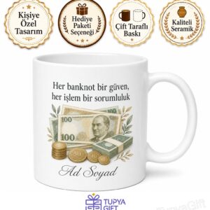 Banka Veznedarına Nakit İşlem Müşteri Sırası Para Sayma Gişe Memuru Sabrı Kupa Hediye