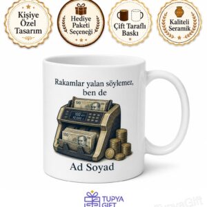 Banka Veznesi Para Sayma Makinesi Finans Sektörü Çay Kupası Hediye Bardak