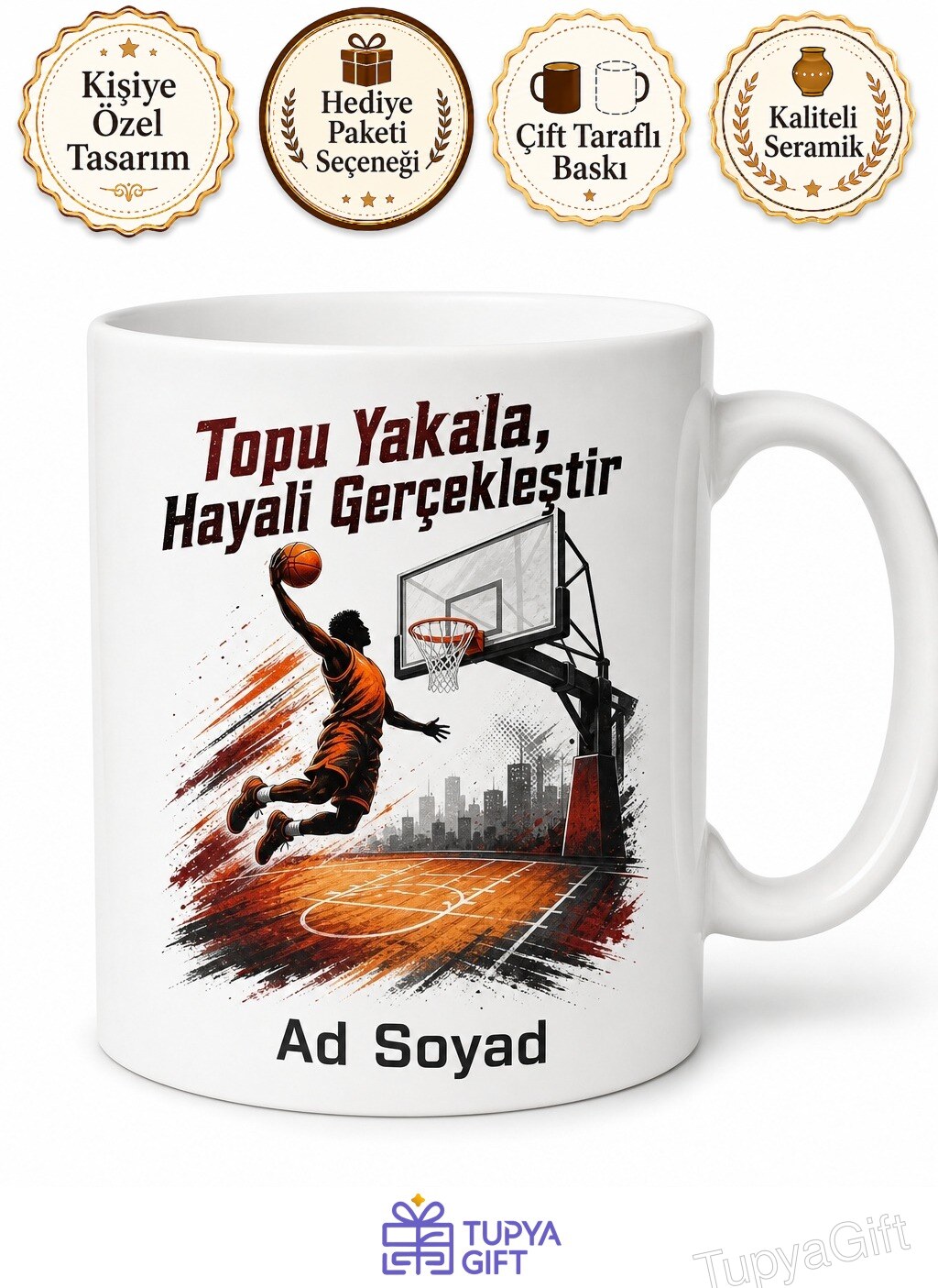 Basketbolcuya Hediye Pota Altı Ribaunt Smaç Üçlük Basketbol Sahası Baskılı Kupa Bardak
