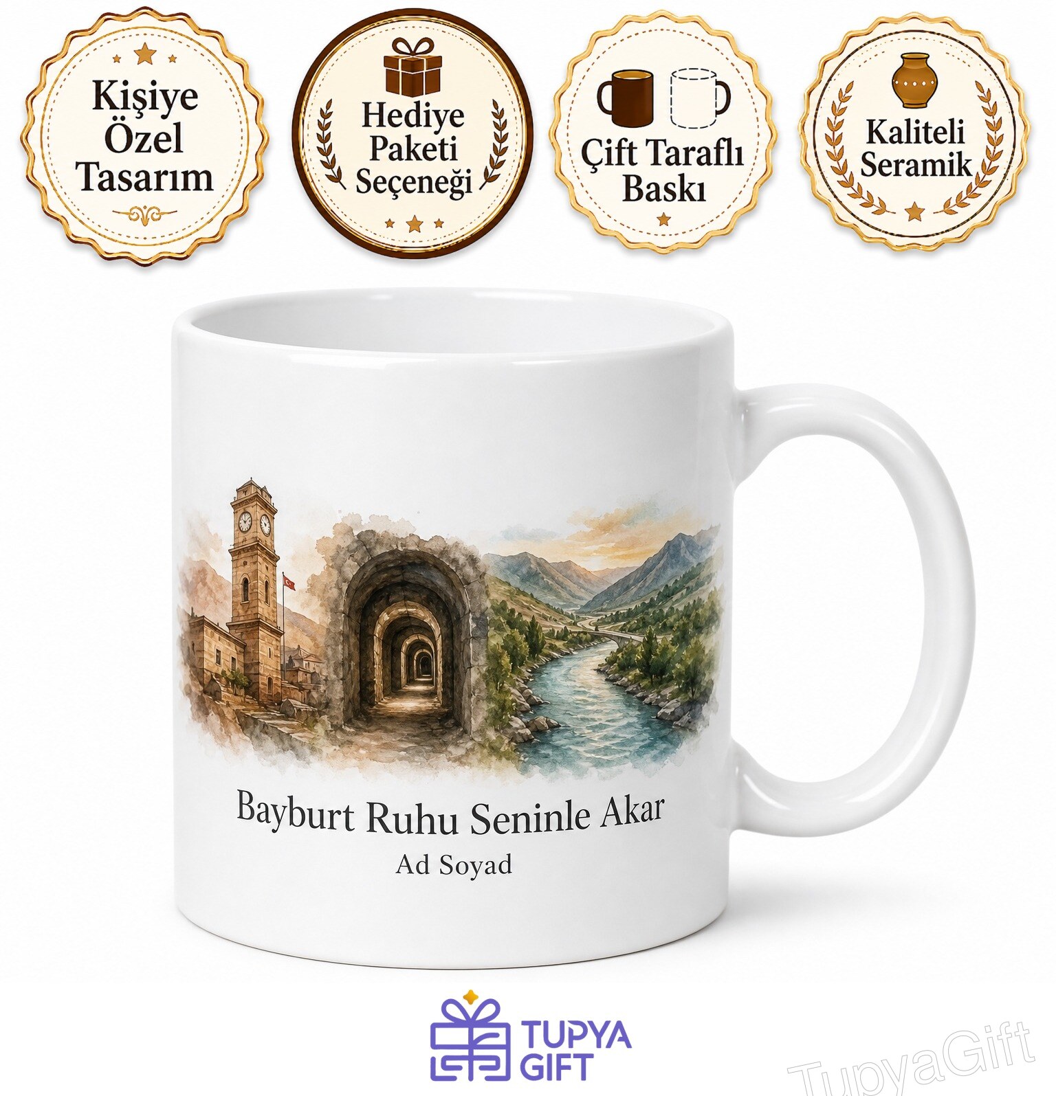 Bayburt Saat Kulesi Aydıntepe Yeraltı Şehri Çoruh Nehri Ruhu Kupa Bardak Hediye