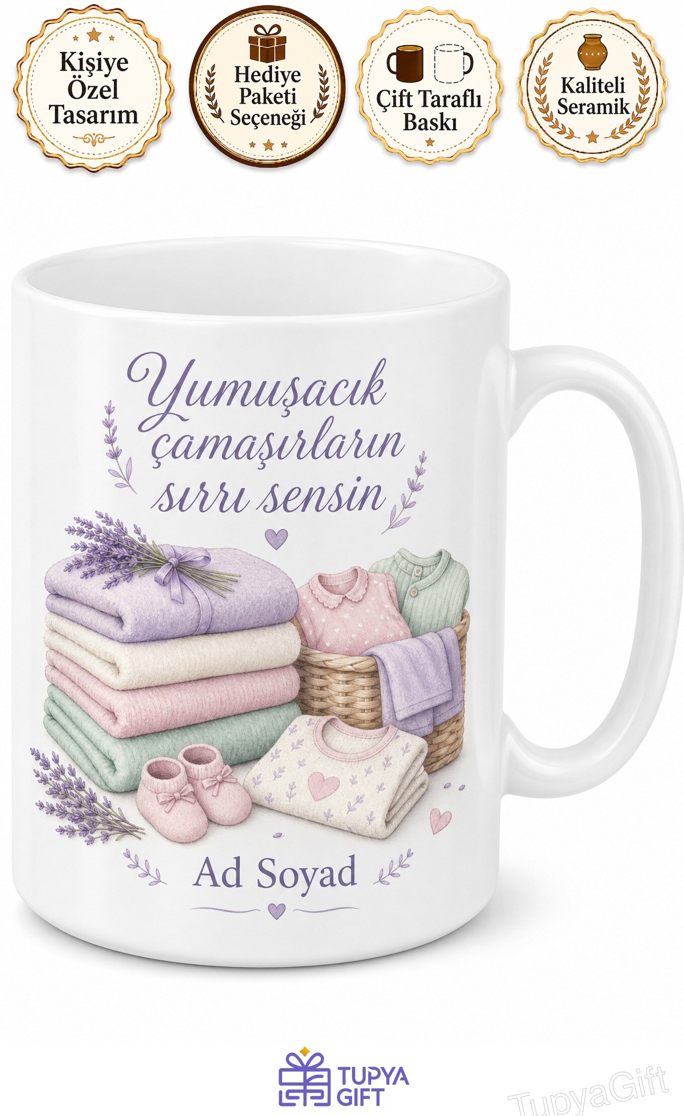 Bebek Yumuşatıcısı Kullanan Annelere Yumuşacık Çamaşırlar Kupa Bardak Hediye
