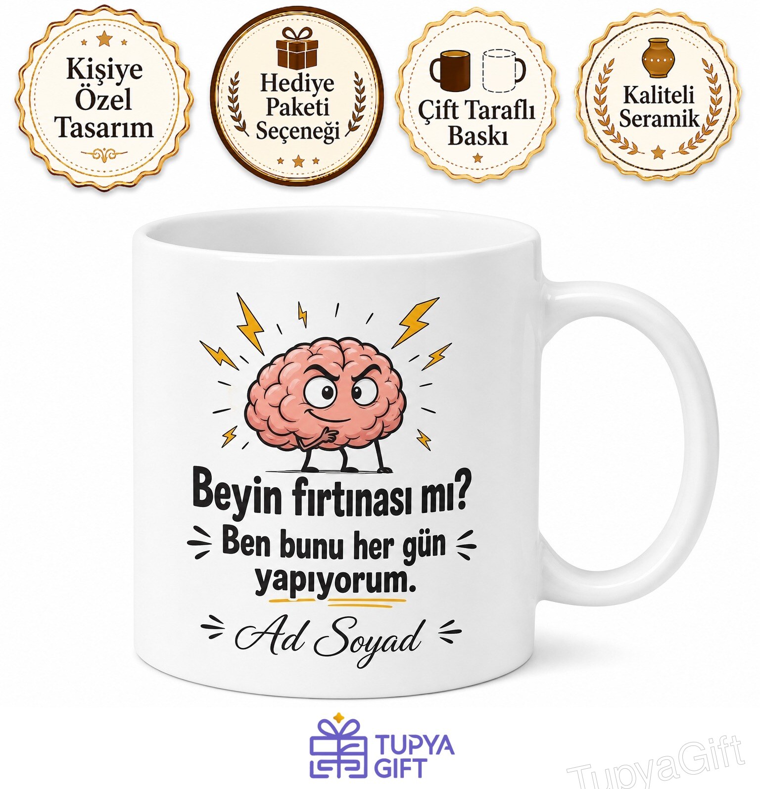 Beyin Fırtınası Yapan Nörolog Doktor Esprili Kupa Bardak Hediye