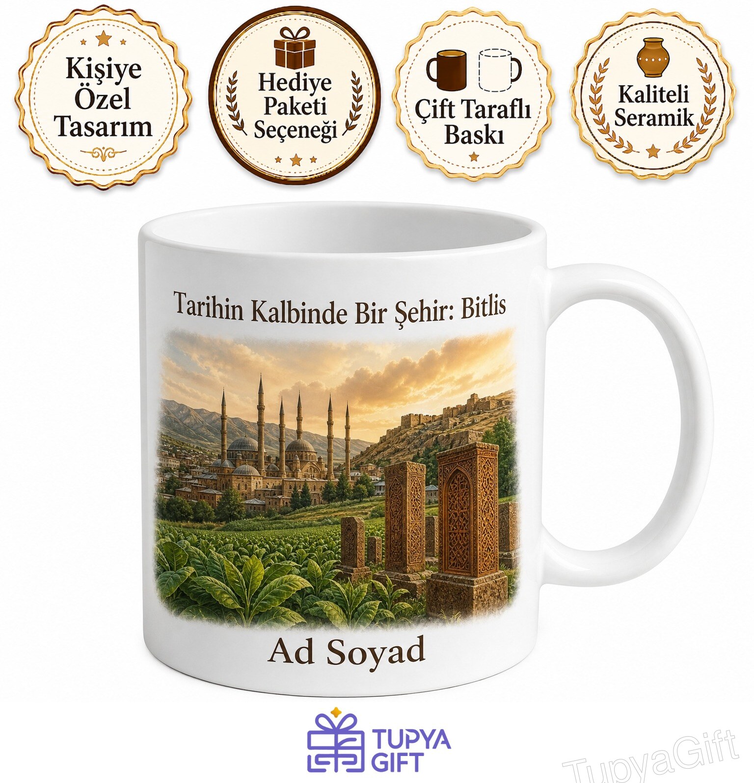 Bitlis Beş Minare Ahlat Selçuklu Mezarlığı Tütün Tarlaları Tarihi Şehir Porselen Kupa Hediye