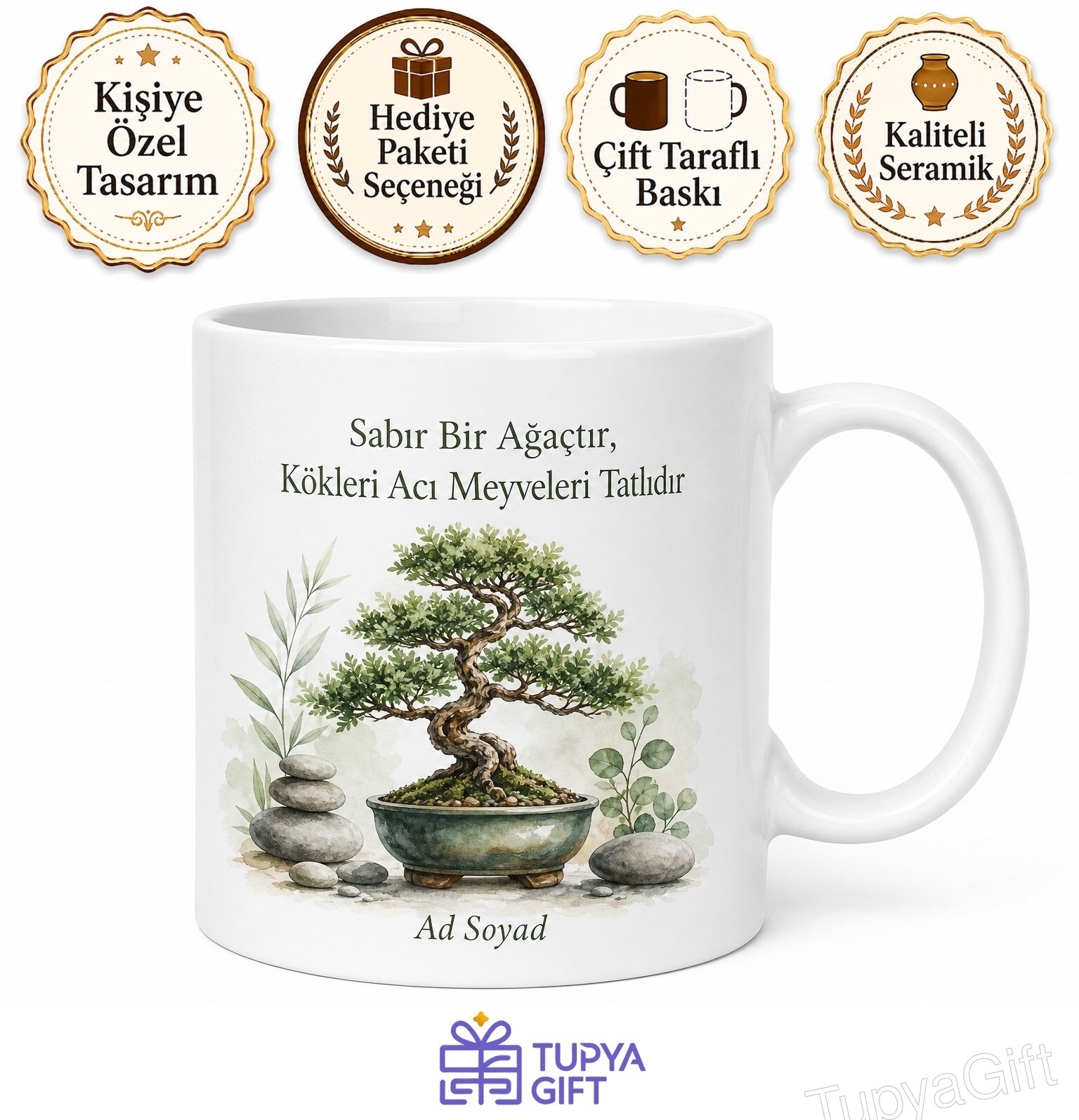 Bonsai Ağacı Yetiştiren Sabırlı Ruhlara Zen Felsefesi Kahve Kupası Hediye