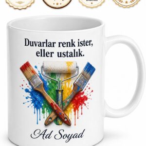 Boya Badana Ustasına Hediye Boyacı Çayı Kupa Fırça Baskılı Bardak