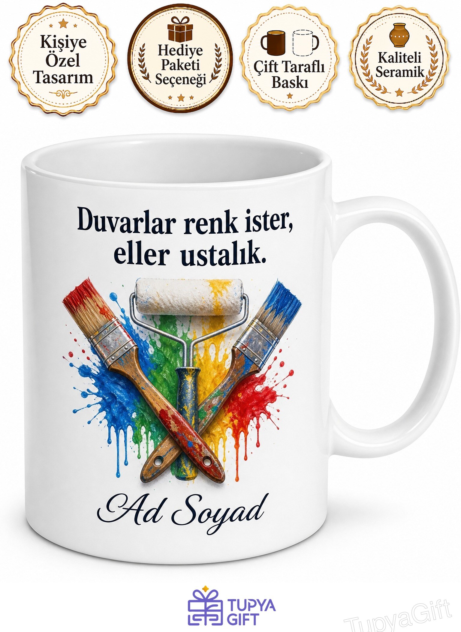 Boya Badana Ustasına Hediye Boyacı Çayı Kupa Fırça Baskılı Bardak