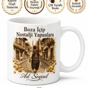 Boza İçip Nostalji Yapanlara Sarı Leblebi Eski Sokak Kupası Hediye Bardak