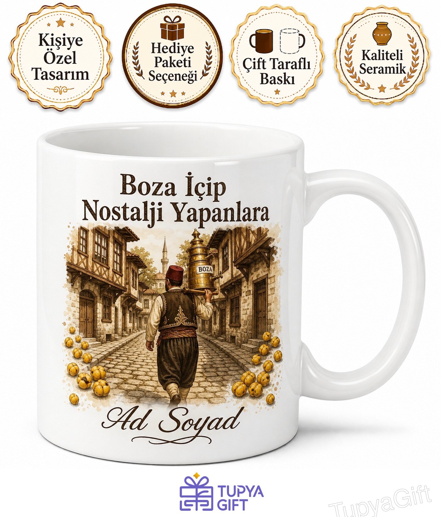 Boza İçip Nostalji Yapanlara Sarı Leblebi Eski Sokak Kupası Hediye Bardak