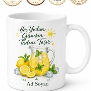 Buzcuya Hediye Limonata Temalı Kupa Bardak Yaz Serinliği Ferah İçecek Özel Tasarım