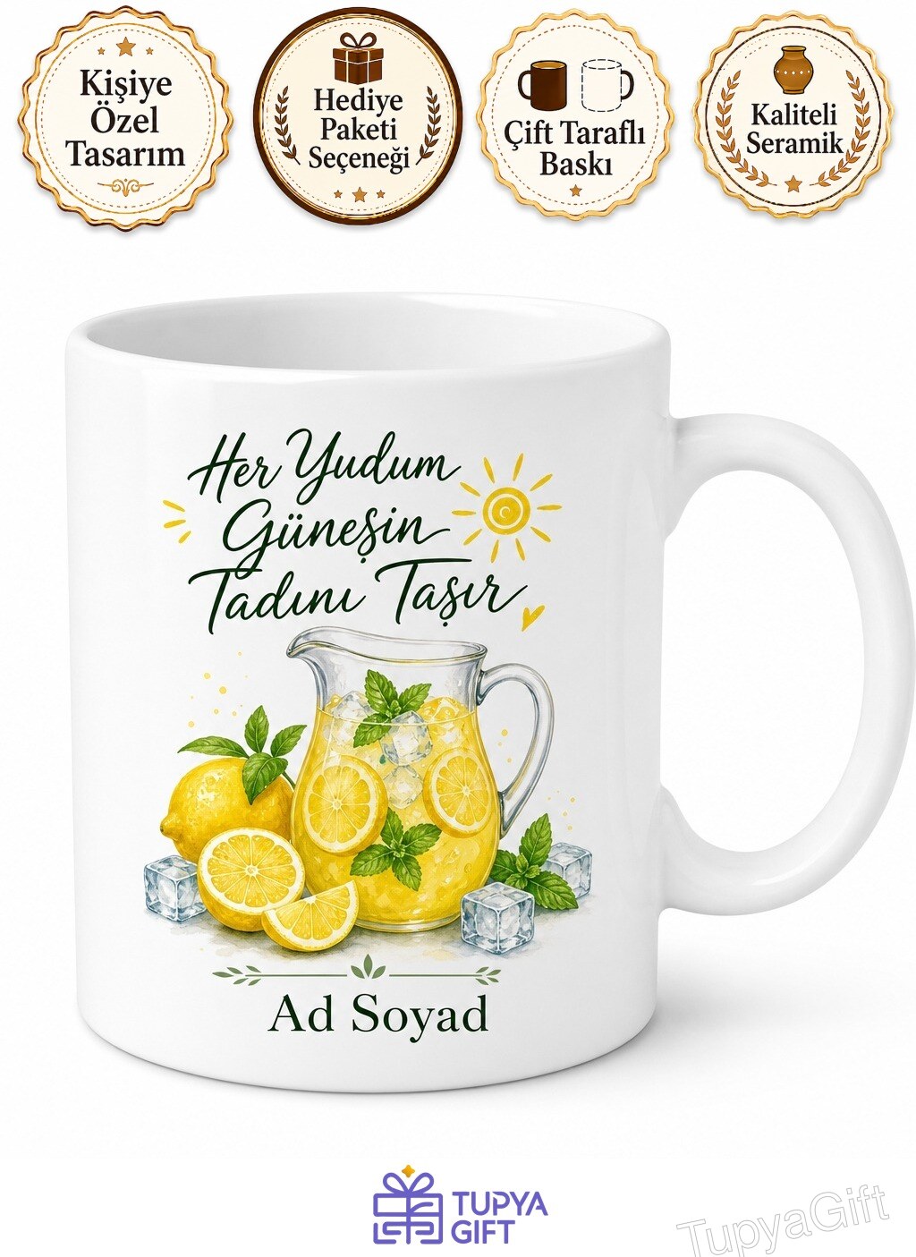 Buzcuya Hediye Limonata Temalı Kupa Bardak Yaz Serinliği Ferah İçecek Özel Tasarım