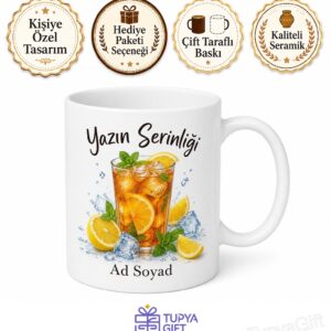 Buzlu Çay Sevenlere Yazın Serinliği Limon Dilimli Çay Kupası Hediye Kupa Bardak