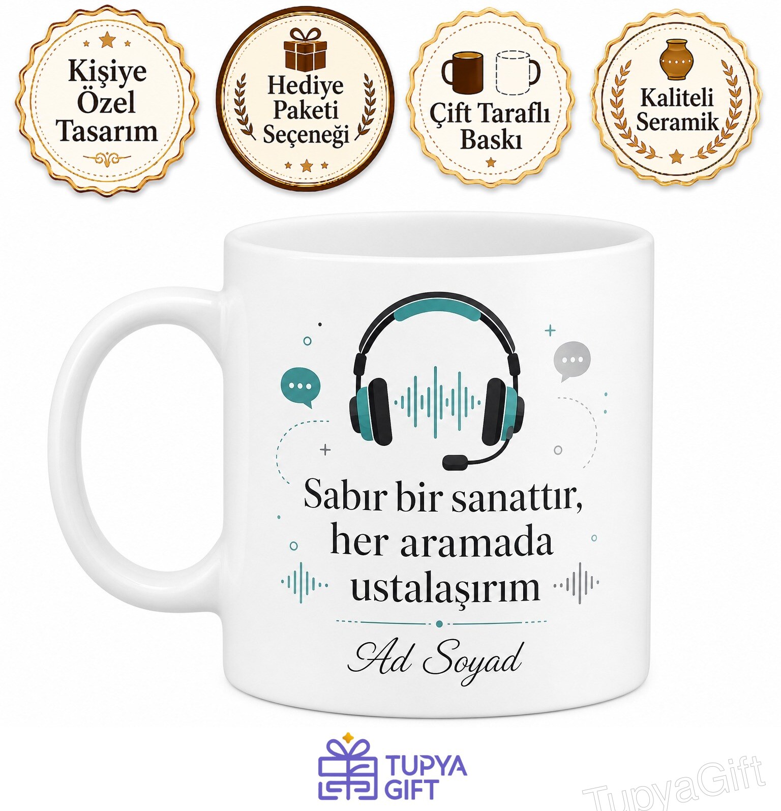 Çağrı Merkezi Temsilcisi Kupa Müşteri Şikayeti Sabır Kulaklık Hediye Bardak