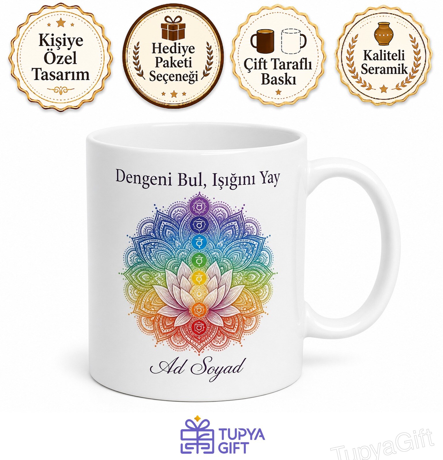 Çakra Dengeleyici Lotus Çiçeği Mandala Desenli Kupa Bardak Hediye