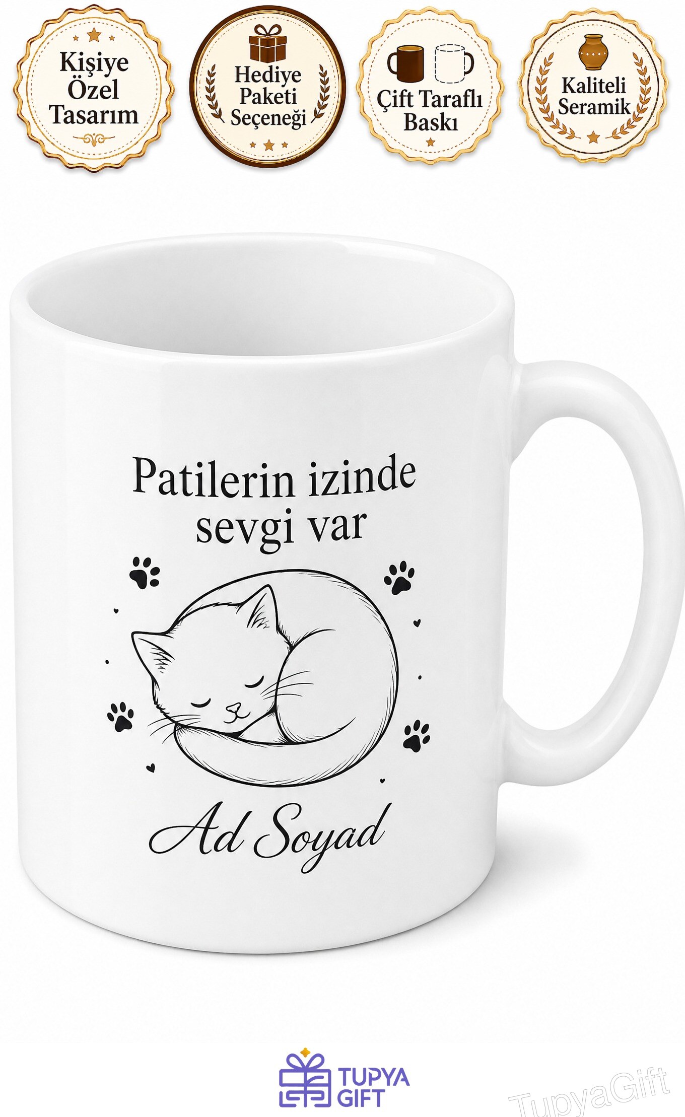 Cat Mom Temalı Kedi Annesi İngilizce Baskılı Porselen Kupa Bardak Hediye