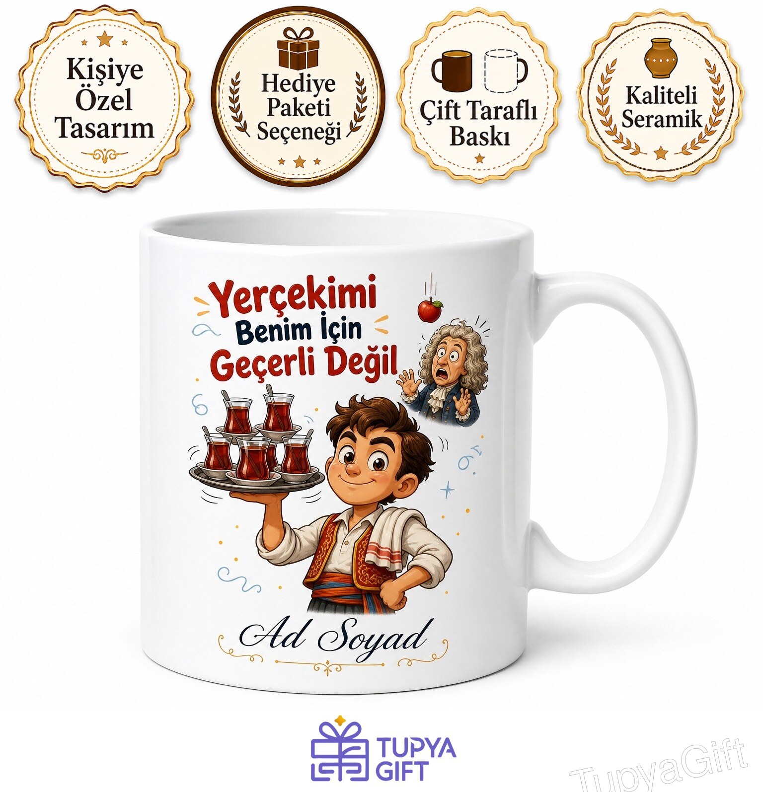 Çaycı Çırağına Fizik Kuralları Yıkan Çay Taşıma Temalı Kupa Bardak Hediye