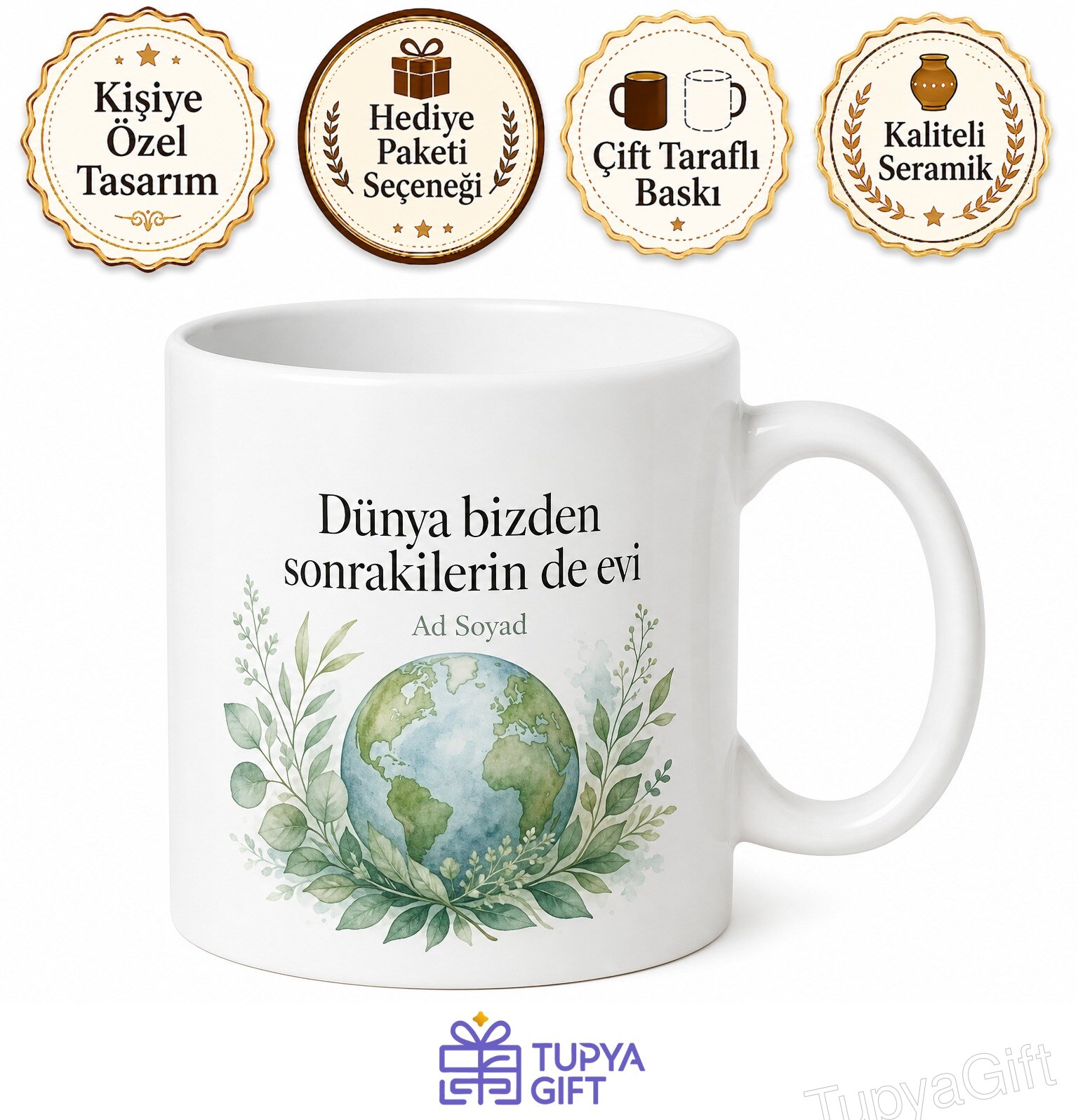 Çevre Koruma Haftası Doğaya Sahip Çıkanlara Yeşil Dünya Kupa Bardak Hediye