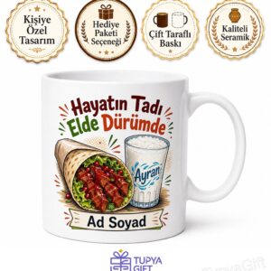 Çiğköfte Yiyenlere Özel Etsiz Çiğköfte Dürüm Ayran Sokak Lezzeti Baskılı Kupa Hediye Bardak