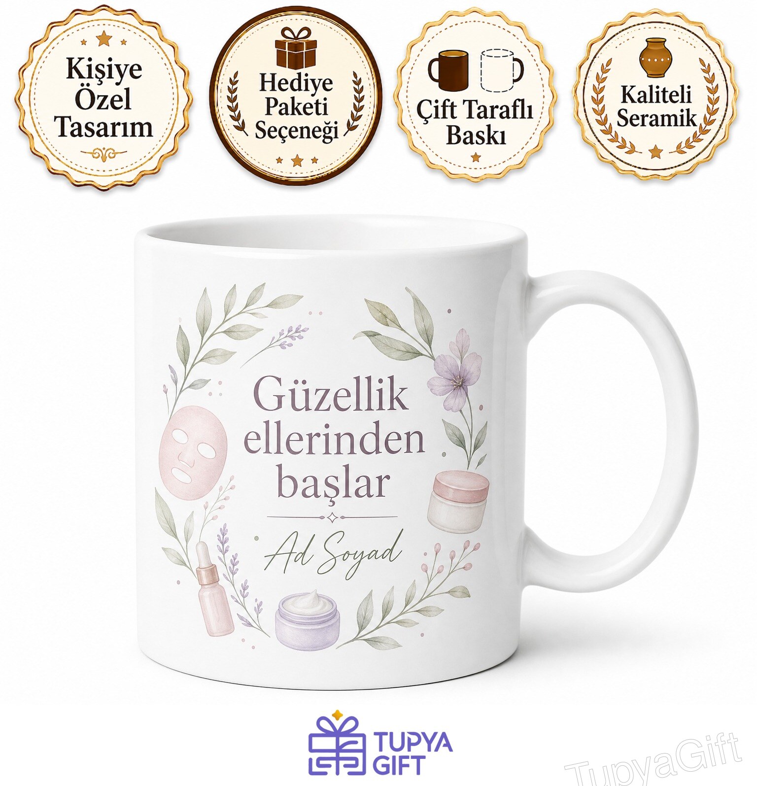 Cilt Bakım Uzmanına Hediye Güzellik Merkezi Maske Pürüzsüz Yüz Temalı Kupa Bardak