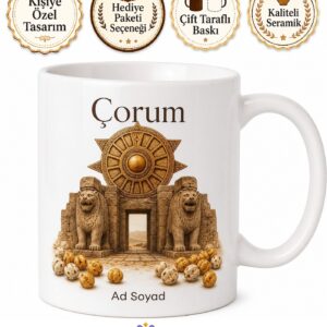 Çorum Hitit Güneşi Alacahöyük Aslanlı Kapı Leblebisi Baskılı Kupa Bardak Hediye