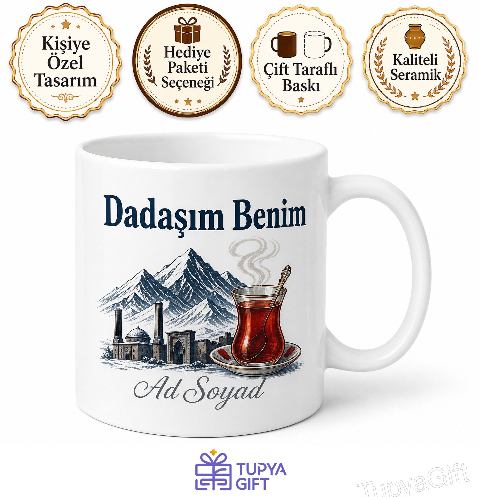 Dadaşım Benim Yazılı Erzurum Mertliği Ve Kardeşlik Esprili Kupa Bardak Hediye