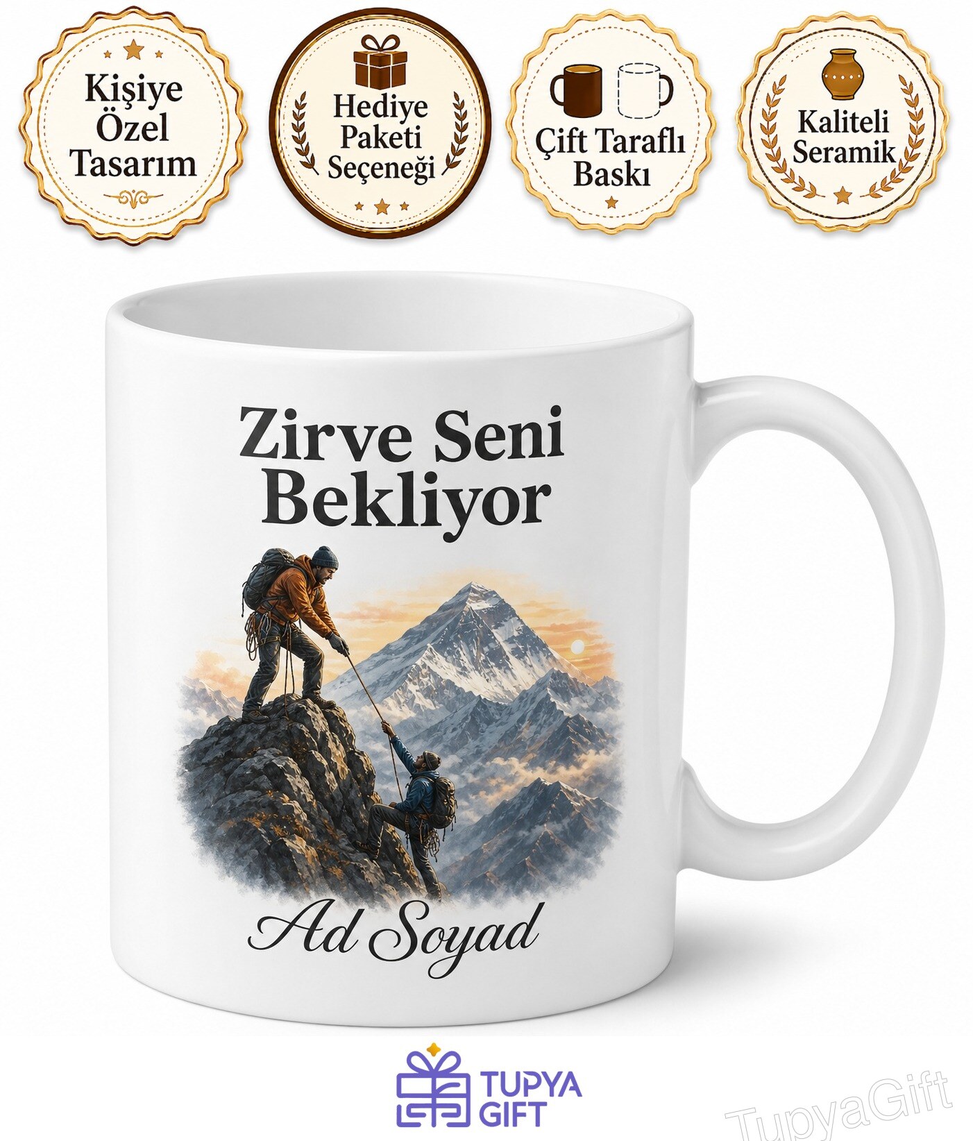 Dağcıya İp Sarkıtan Zirve Hedefleyenlere Kaya Tırmanışı Everest Hayali Kupa Bardak Hediye